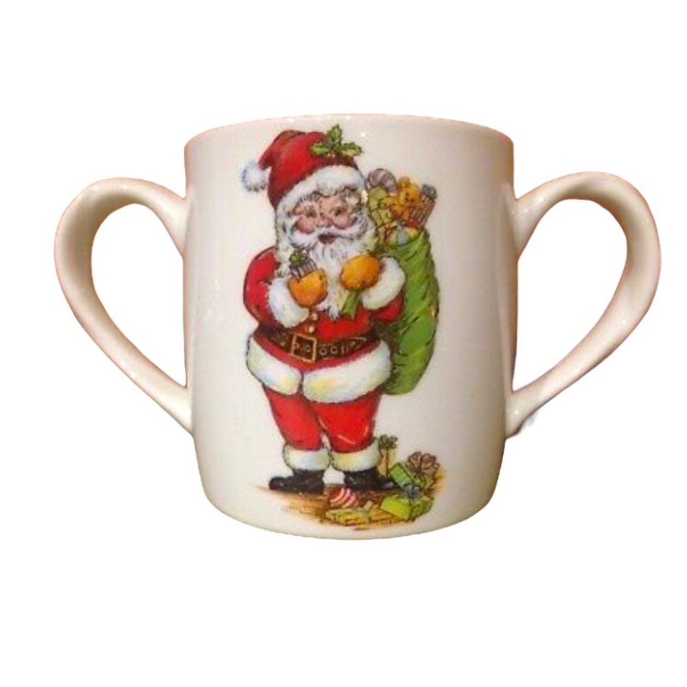 Vintage Christmas Santa Cup Holiday Candles Double Handle Tea Bone China England